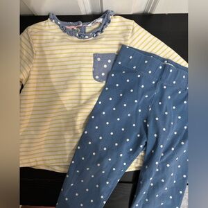 Mini Boden Yellow Stripe Top with Blue Polka Dot Leggings